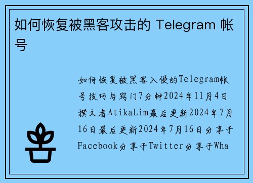 如何恢复被黑客攻击的 Telegram 帐号 